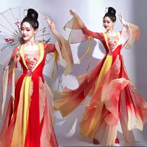 Chinese folk Classical dance costumes for women girls Fairy  Hanfu Empress dance dress fan dance art test Ancient costumes Han Tang Hanfu dance clothing